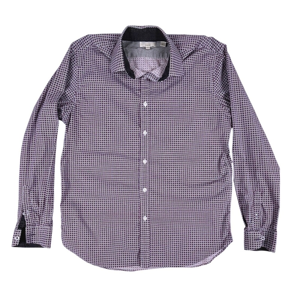 Con.Struct Mens Slim Fit Purple Geometric Print Button Down Dress Shirt L